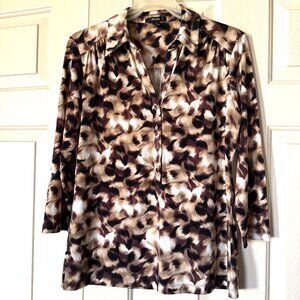 Alfani Abstract Animal Print Stretch Blouse with a Collar Size M